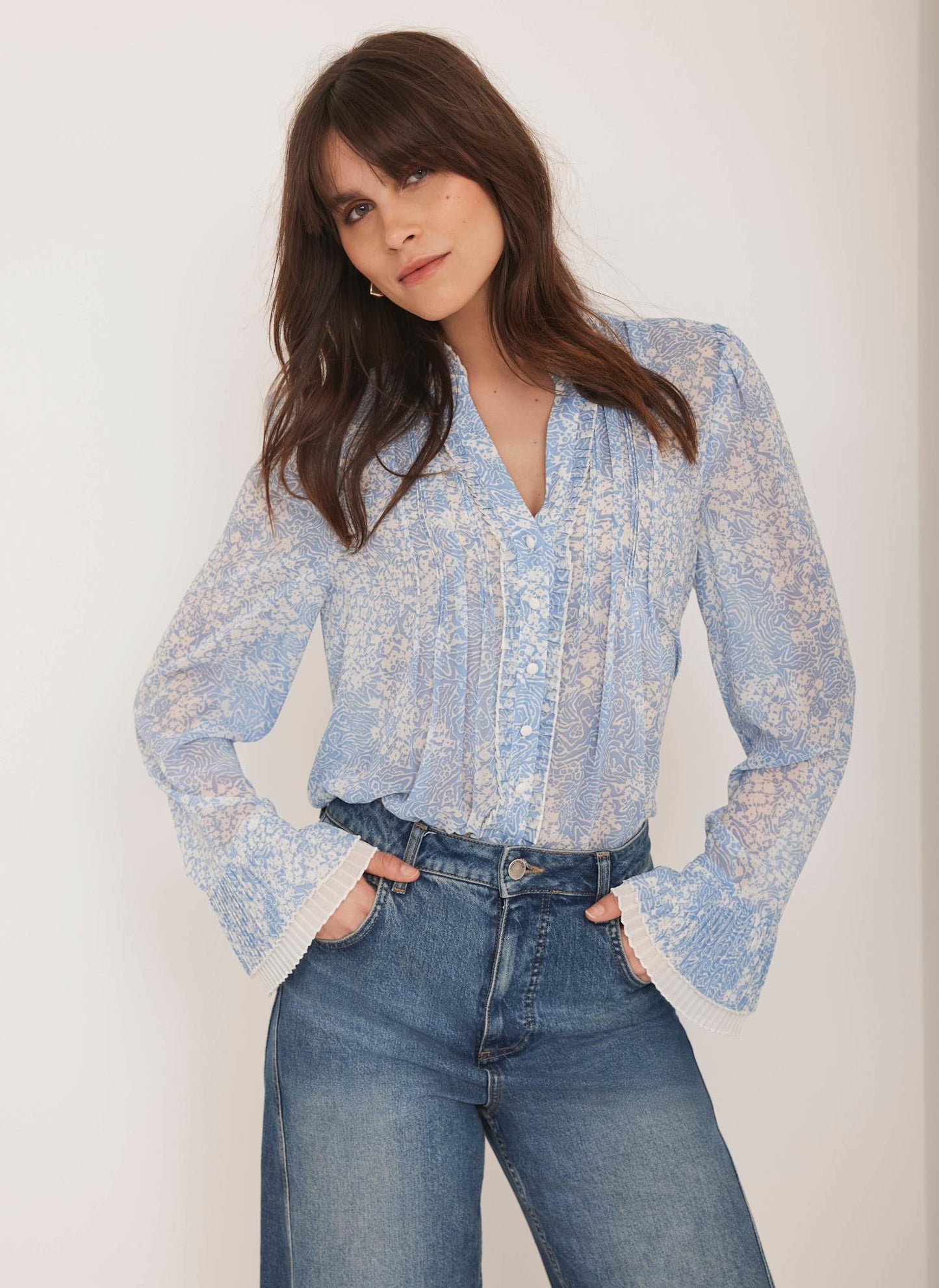 Blue Floral Print Blouse