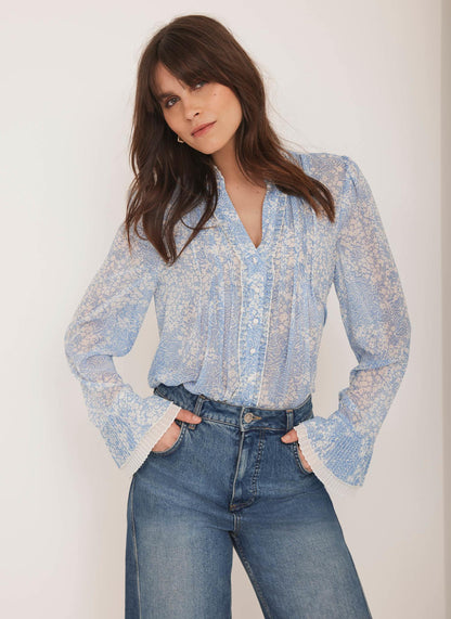Blue Floral Print Blouse