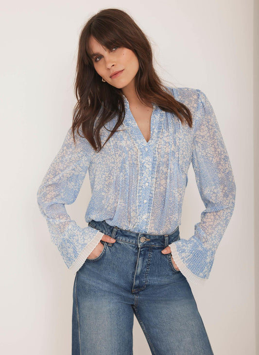 Blue Floral Print Blouse