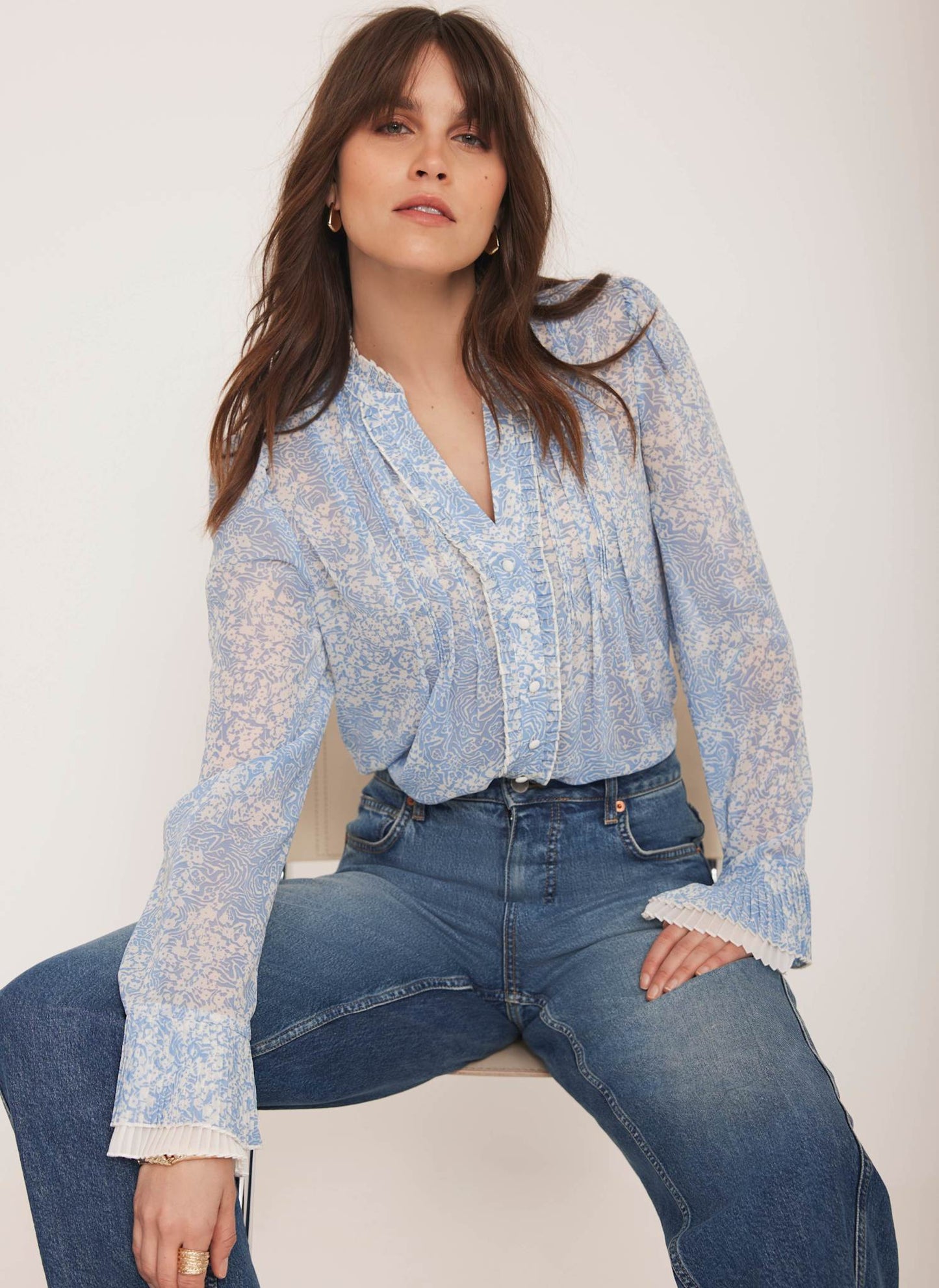 Blue Floral Print Blouse