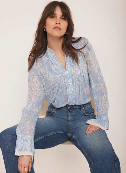 Blue Floral Print Blouse