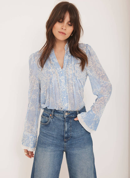 Blue Floral Print Blouse