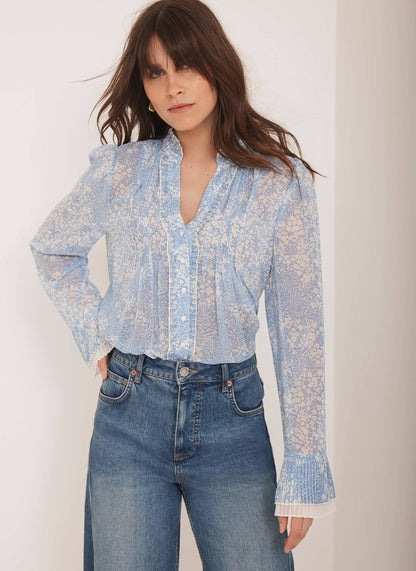 Blue Floral Print Blouse