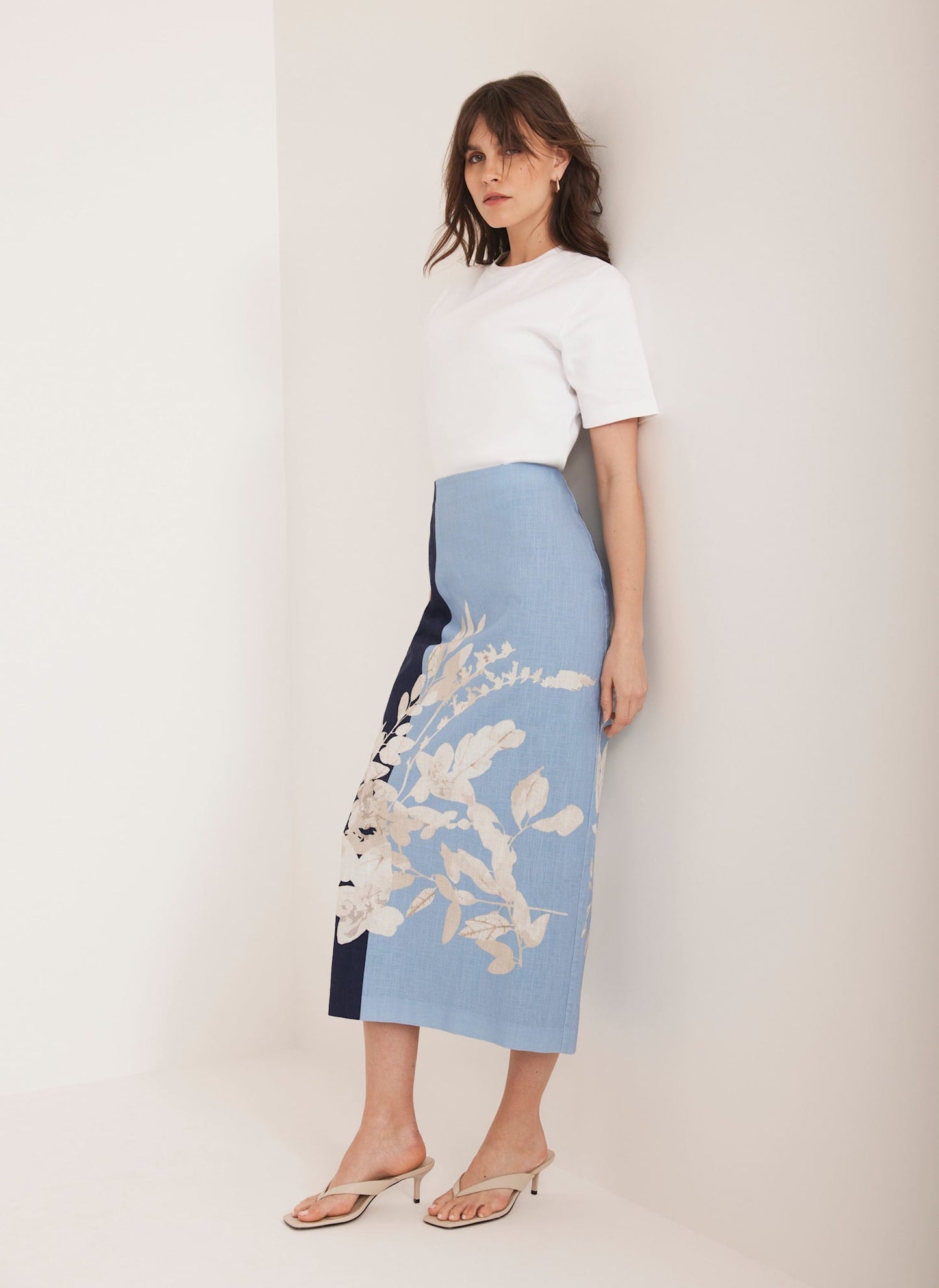 Blue Floral Print Pencil Skirt