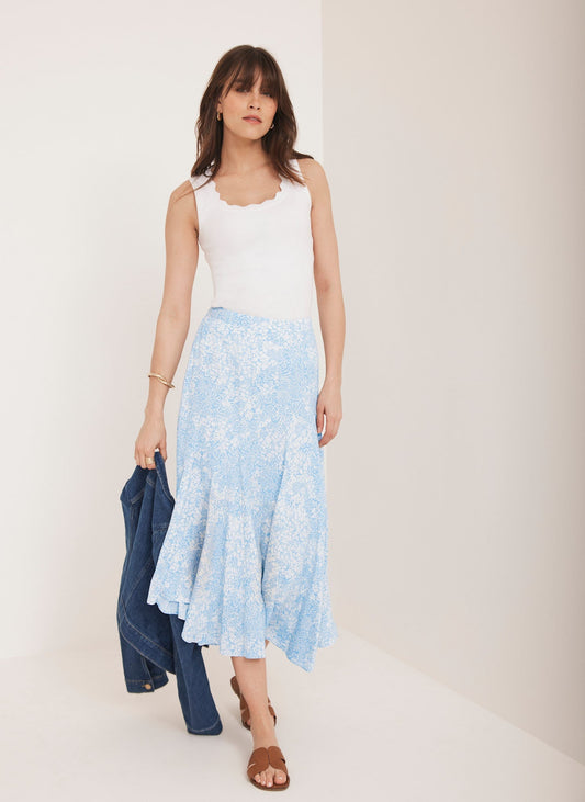 Blue Floral Print Skirt