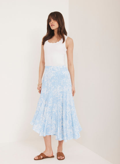 Blue Floral Print Skirt