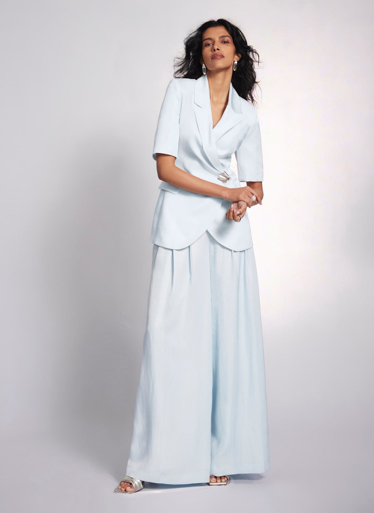 Blue Pleated Wide Trousers