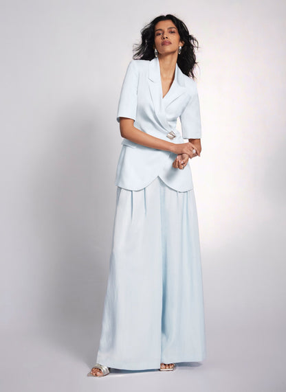 Blue Pleated Wide Trousers