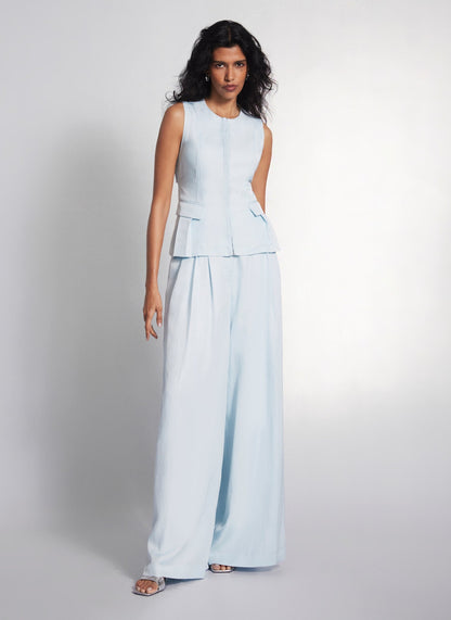 Blue Pleated Wide Trousers