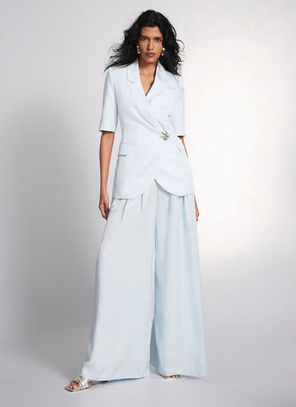 Blue Pleated Wide Trousers