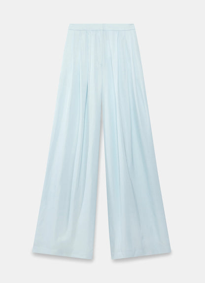Blue Pleated Wide Trousers