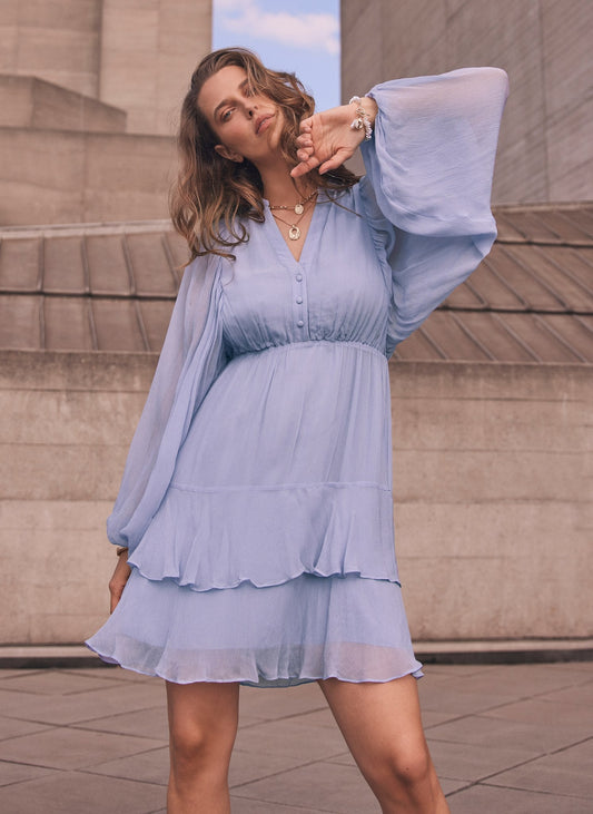 Blue Ruffle Boho Mini Dress