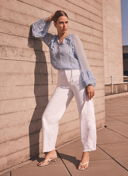 Blue Ruffle Detail Blouse