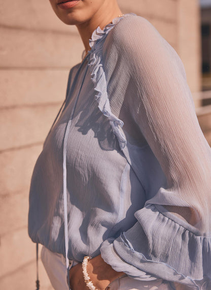 Blue Ruffle Detail Blouse