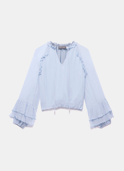 Blue Ruffle Detail Blouse
