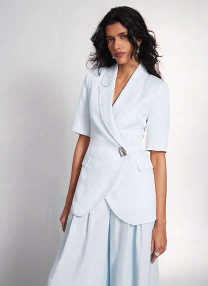Blue Short Sleeve Longline Blazer