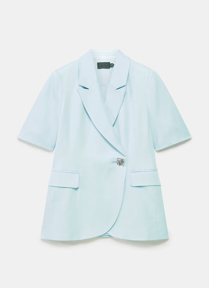 Blue Short Sleeve Longline Blazer