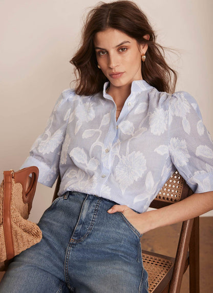 Blue Striped Floral Blouse