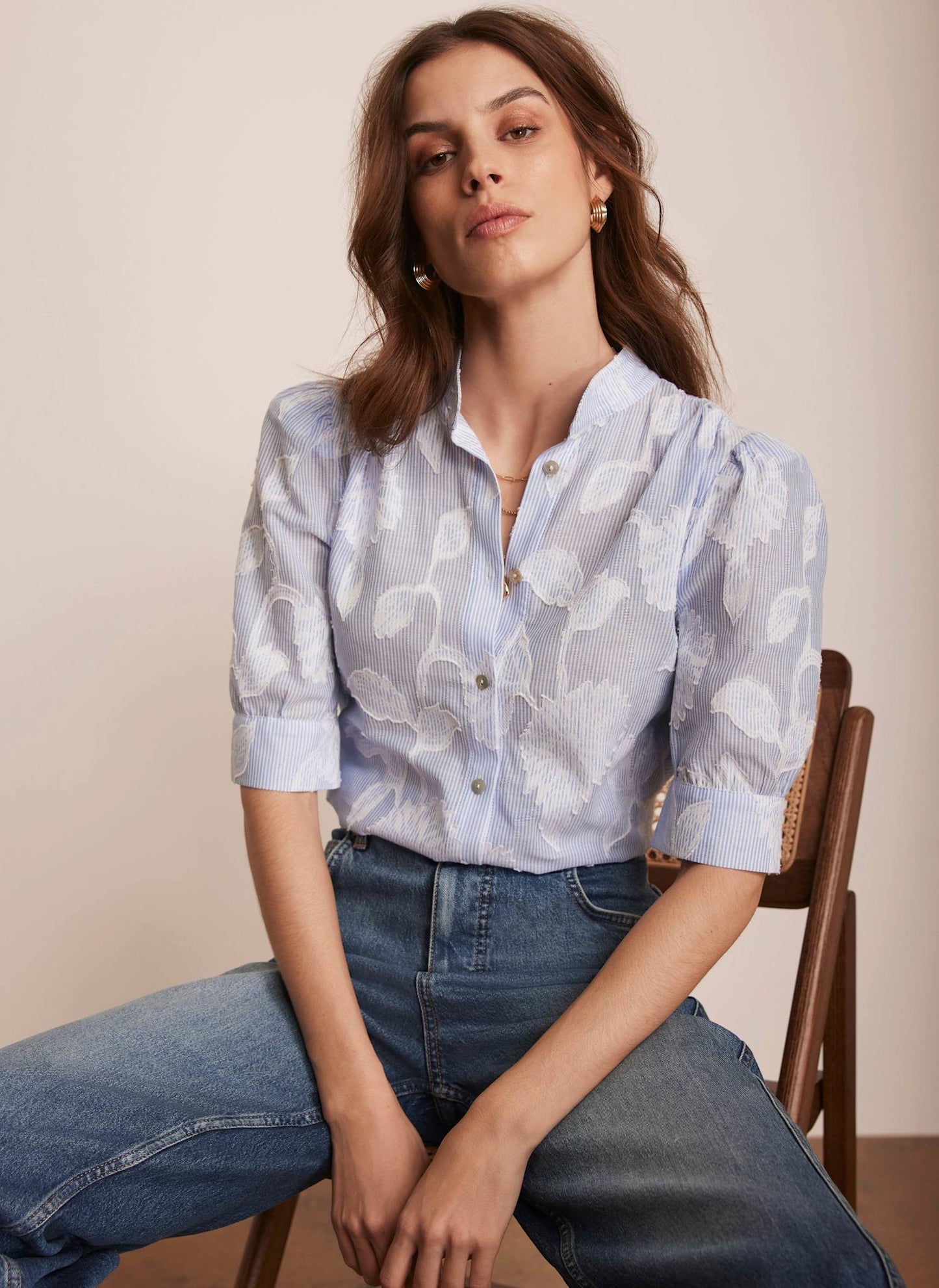 Blue Striped Floral Blouse