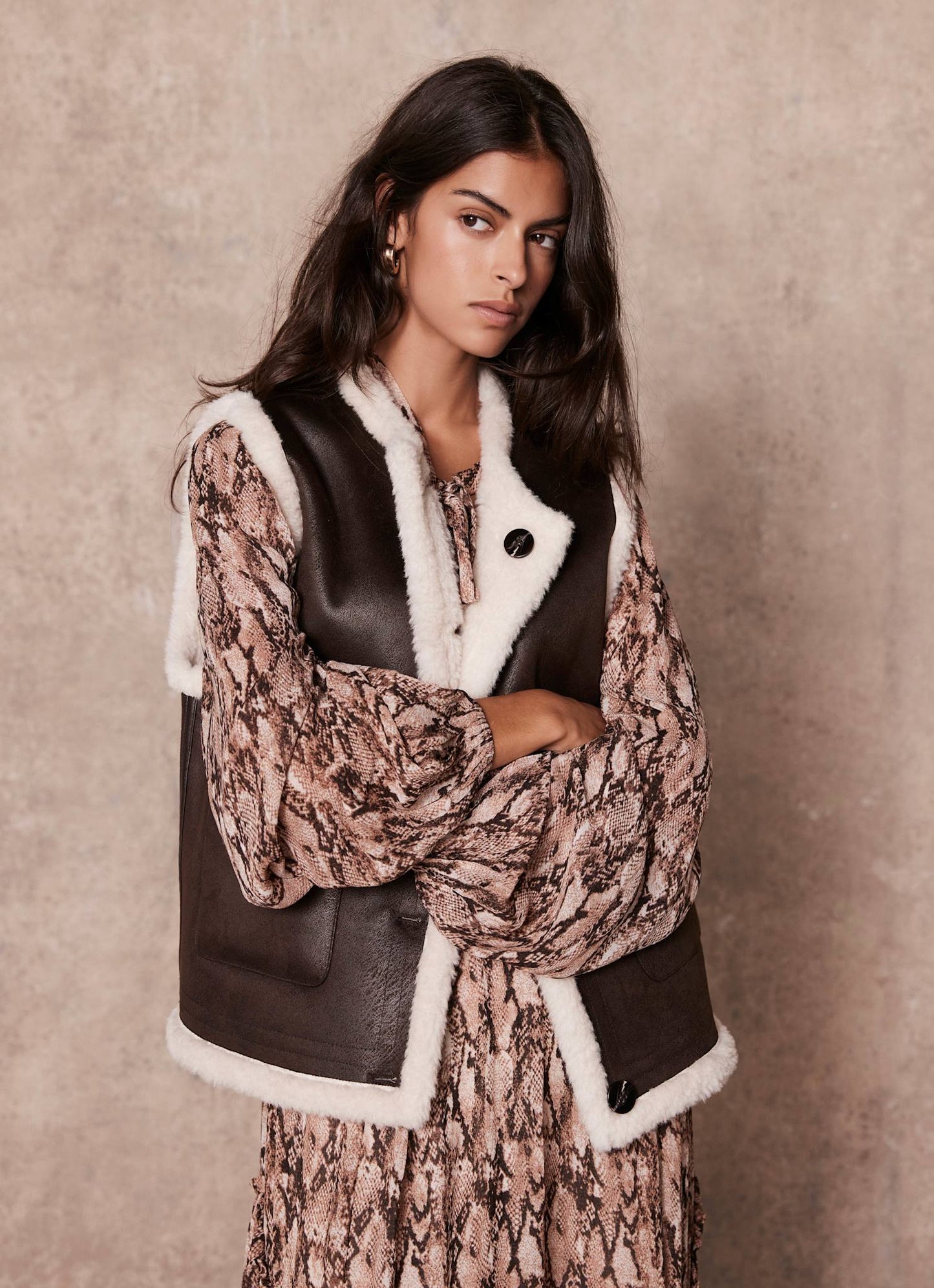 Brown Bonded Reversible Collarless Gilet