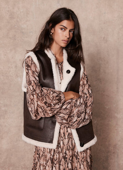 Brown Bonded Reversible Collarless Gilet