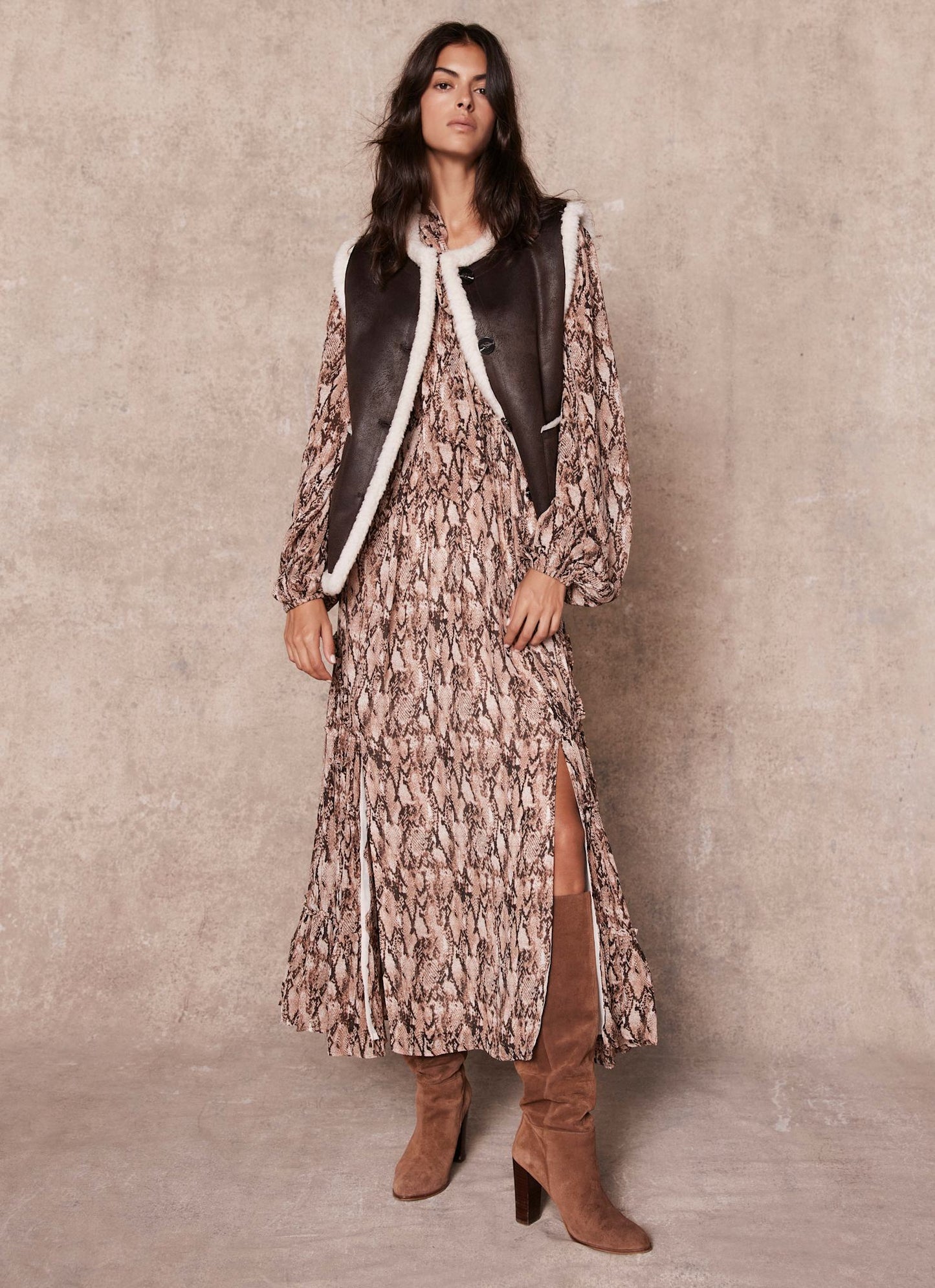 Brown Bonded Reversible Collarless Gilet