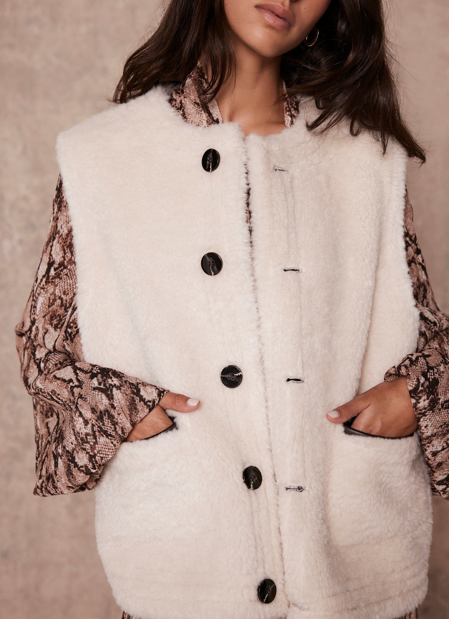 Brown Bonded Reversible Collarless Gilet