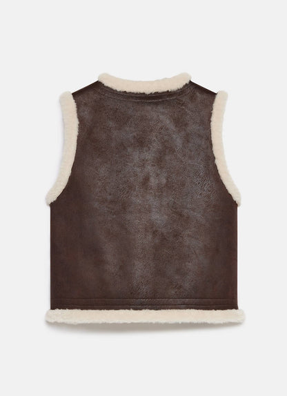 Brown Bonded Reversible Collarless Gilet