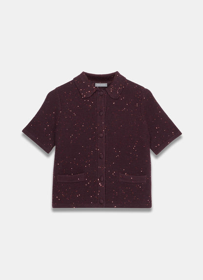 Burgundy Sequin Cotton Blend Cardigan