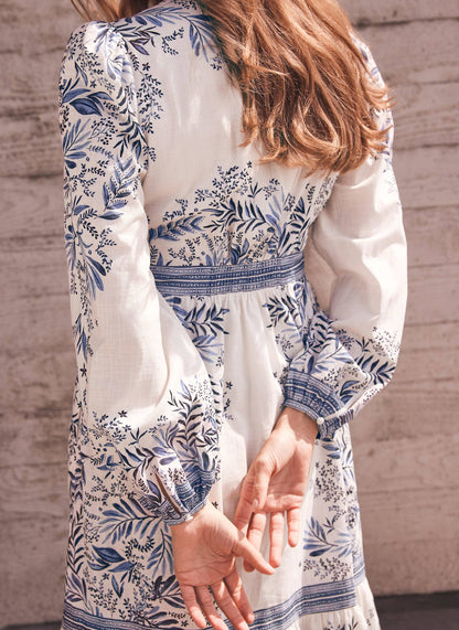 Blue Floral Print Midi Dress