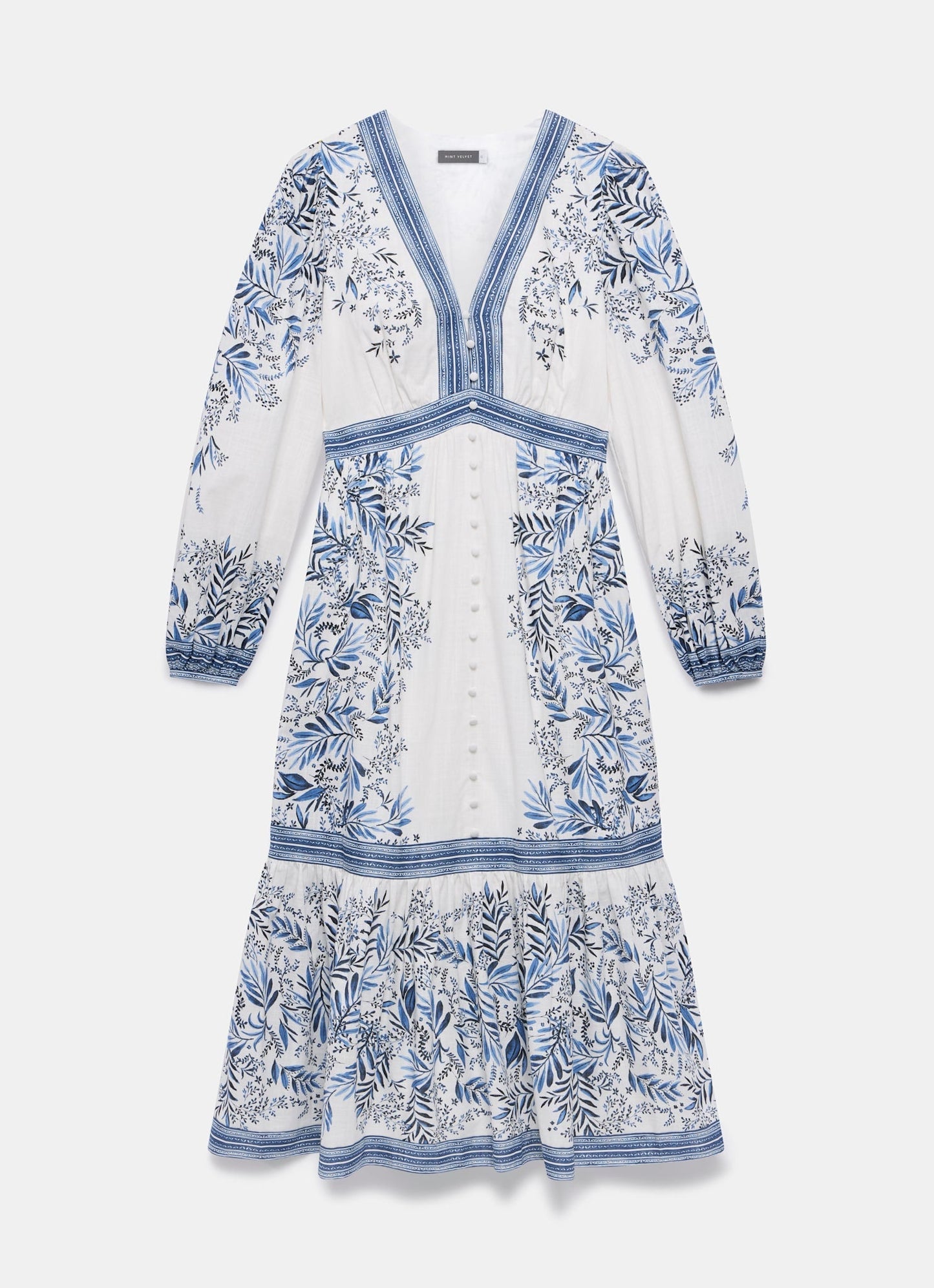 Blue Floral Print Midi Dress