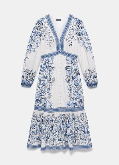 Blue Floral Print Midi Dress