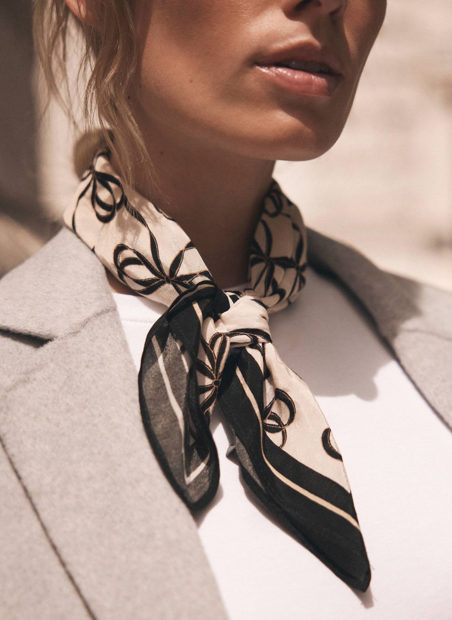 Bow Print Square Neck Scarf