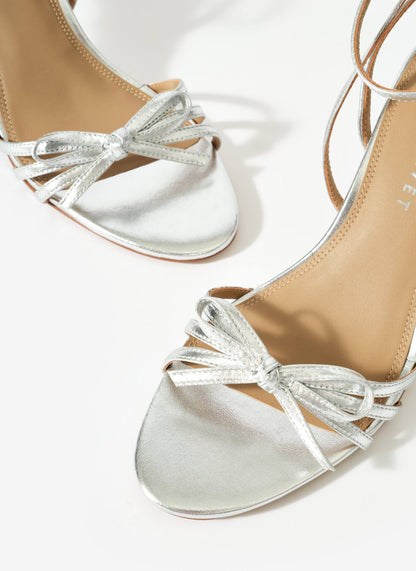 Bridie Silver Leather Strappy Bow Heels