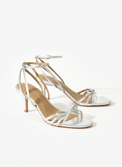 Bridie Silver Leather Strappy Bow Heels