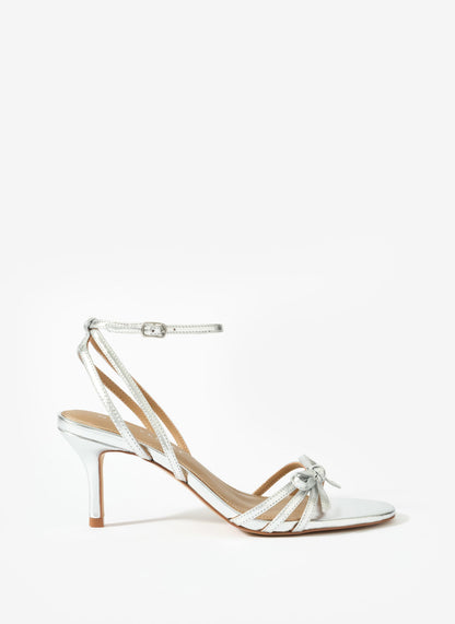 Bridie Silver Leather Strappy Bow Heels