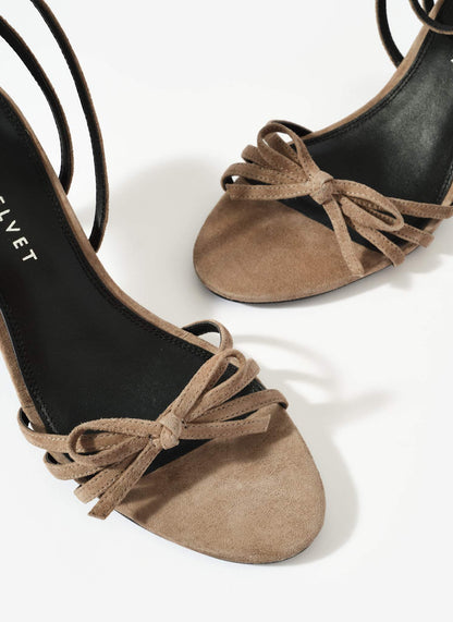 Bridie Taupe Suede Strappy Bow Heels