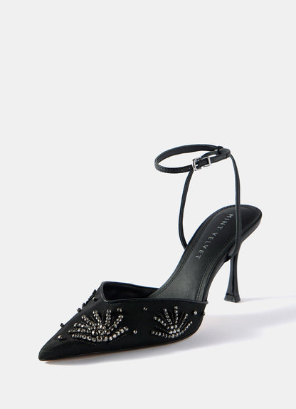 Ari Black Embellished Mesh High Heels