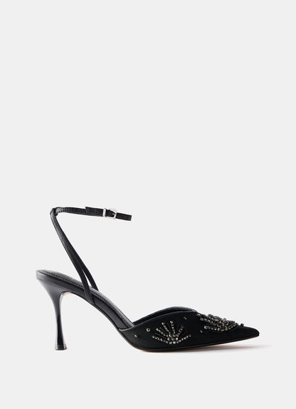 Ari Black Embellished Mesh High Heels