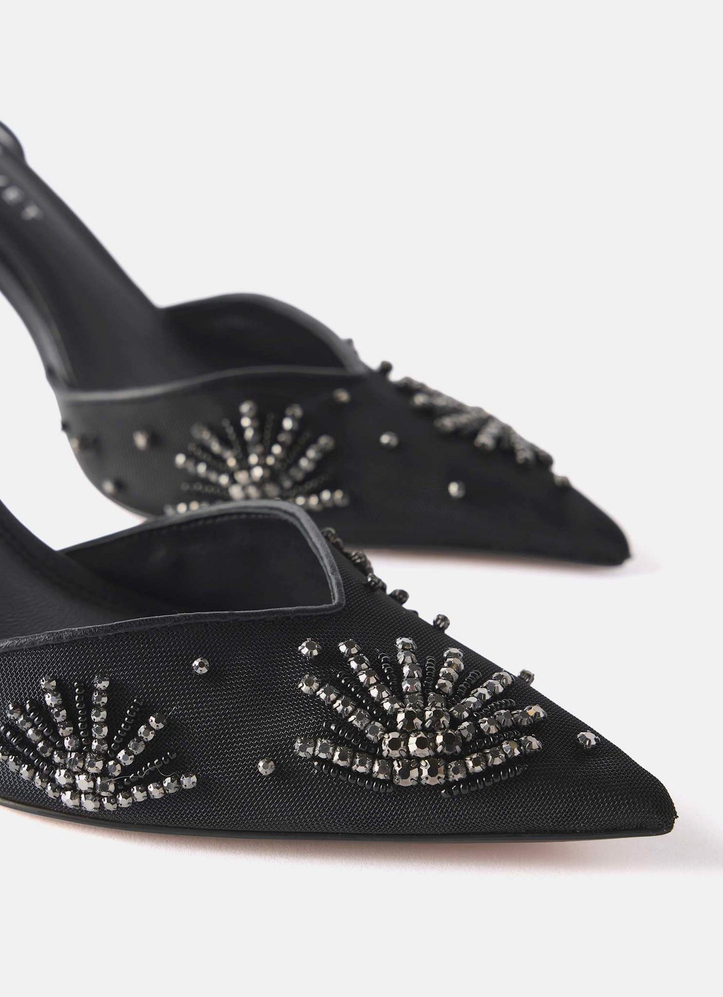Ari Black Embellished Mesh High Heels