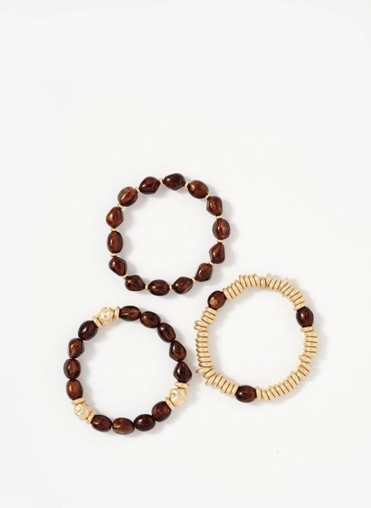 Brown Beaded Bracelet Set
