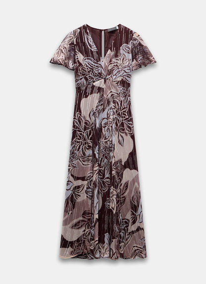 Brown Floral Print Maxi Dress