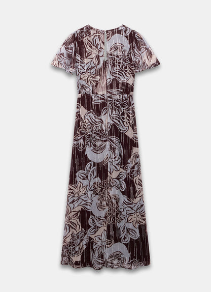 Brown Floral Print Maxi Dress