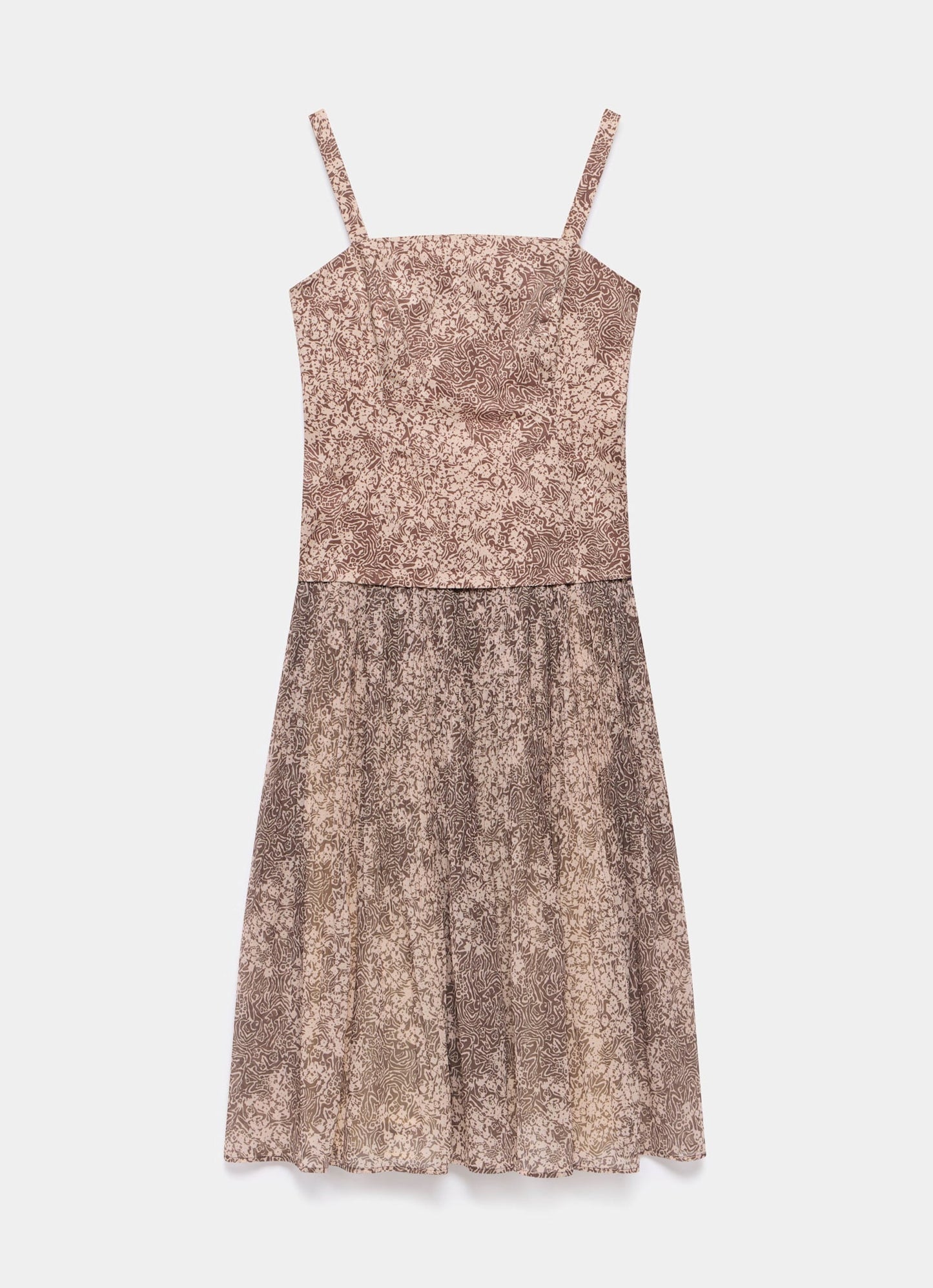 Brown Floral Print Midi Dress