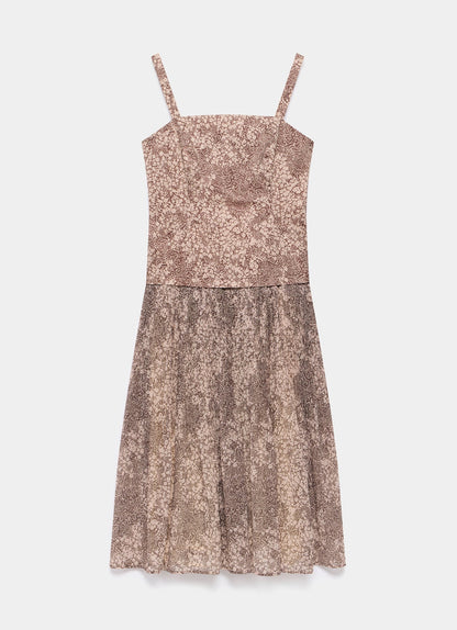 Brown Floral Print Midi Dress