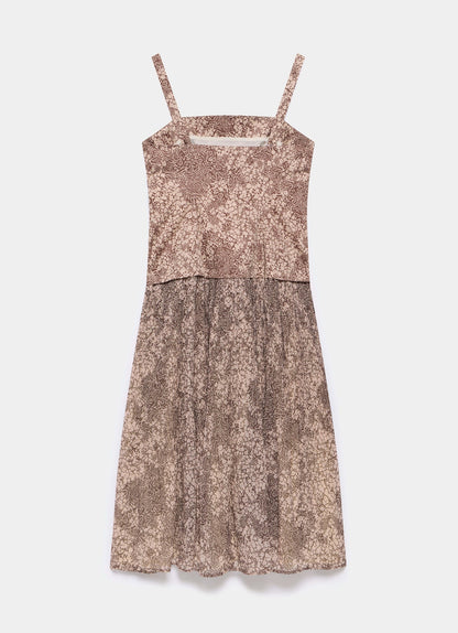 Brown Floral Print Midi Dress