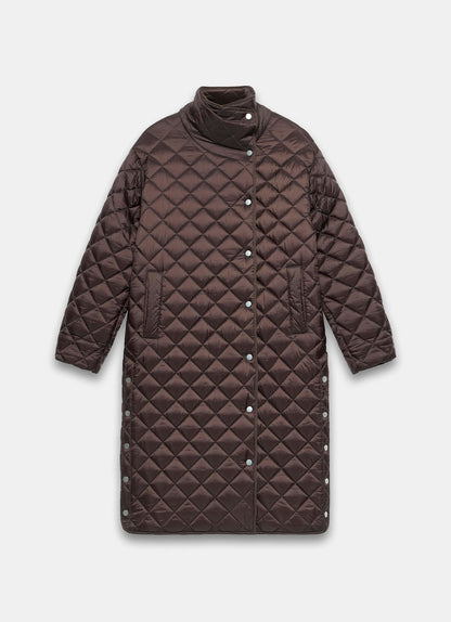 Brown Quilted Funnel Neck Coat