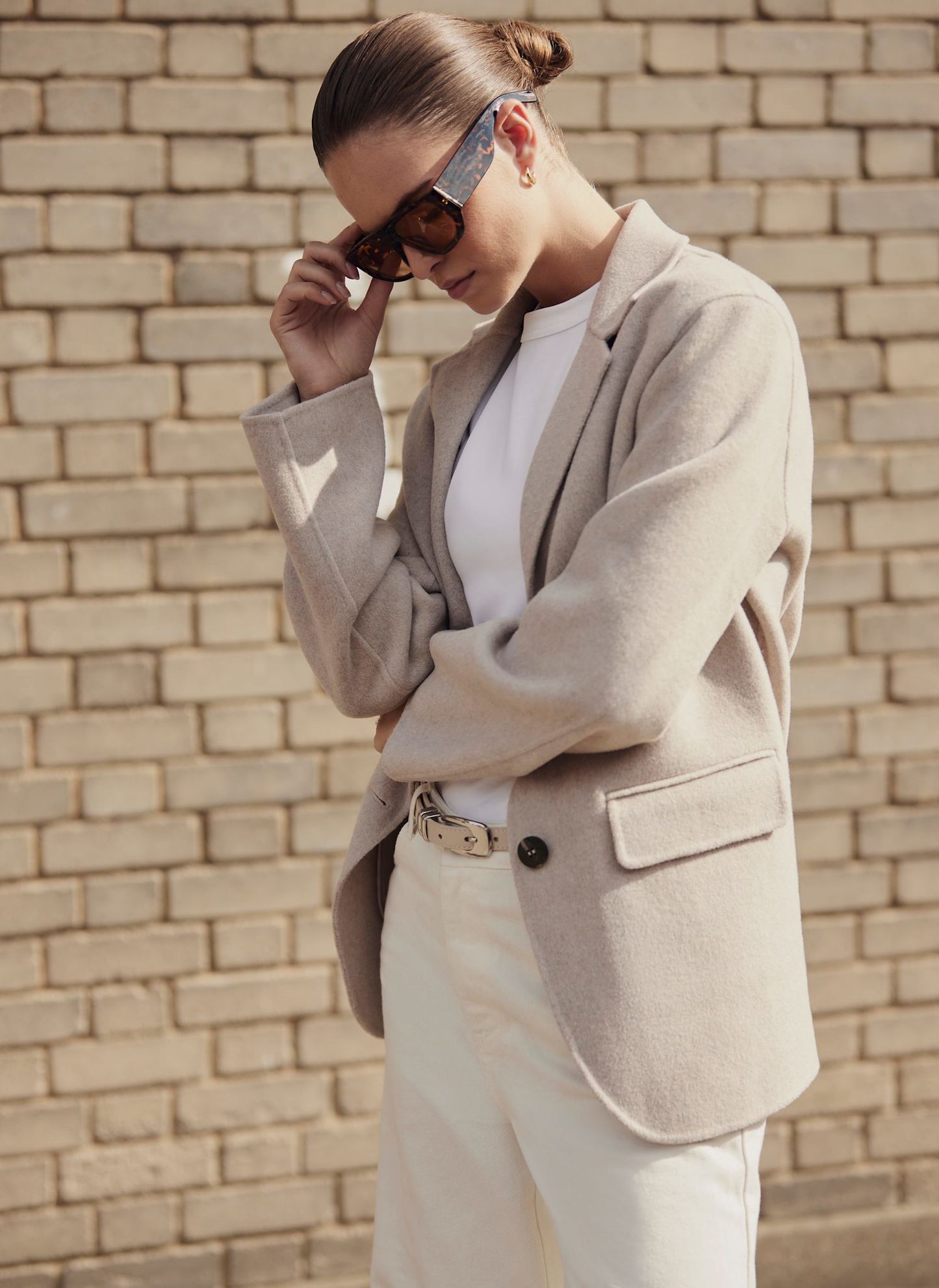 Neutral Wool Blend Hand Finished Blazer