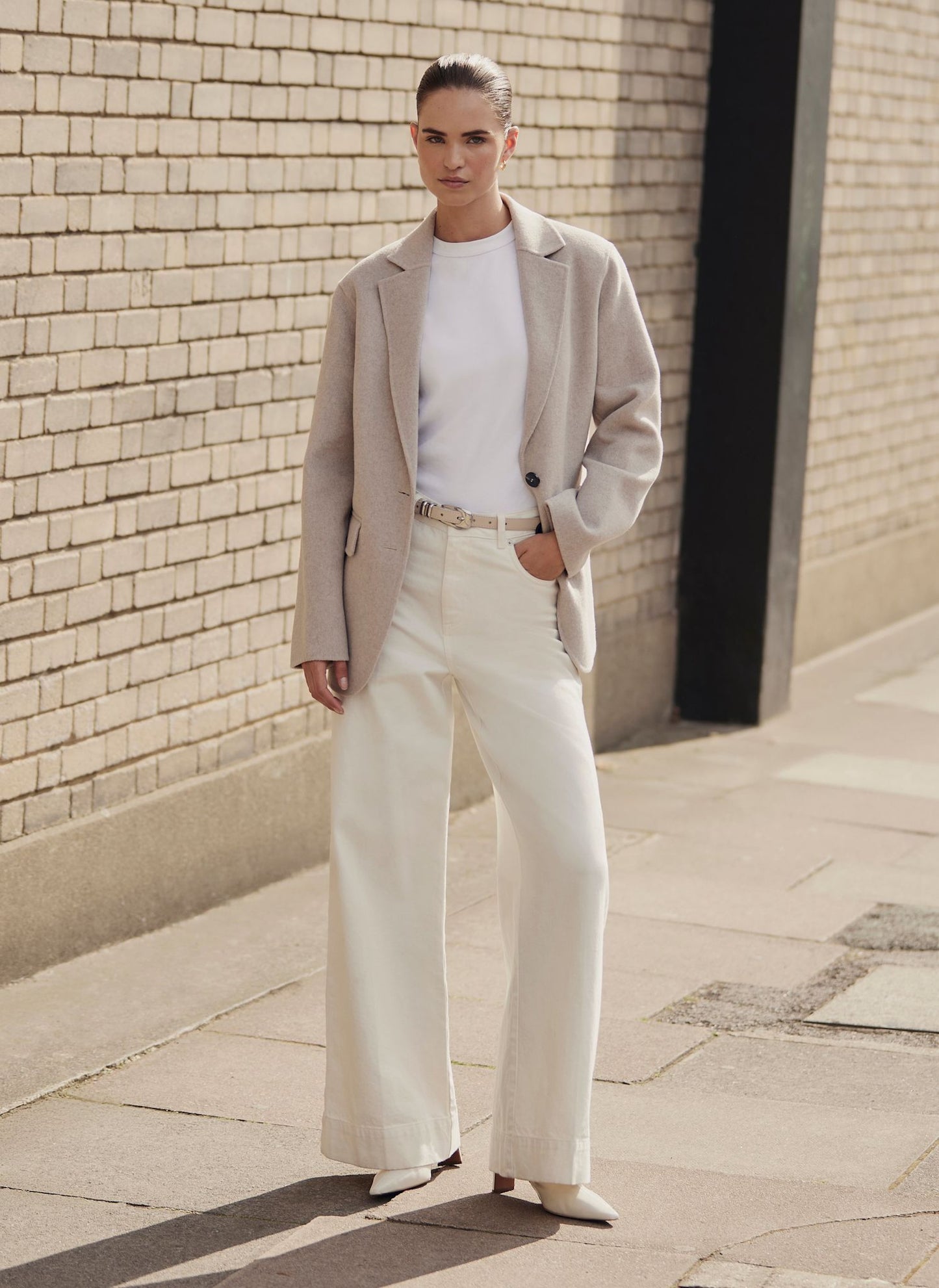 Neutral Wool Blend Hand Finished Blazer