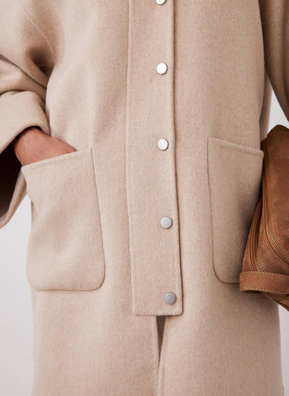 Neutral Wool Blend Hand Finished Collarless Coat
